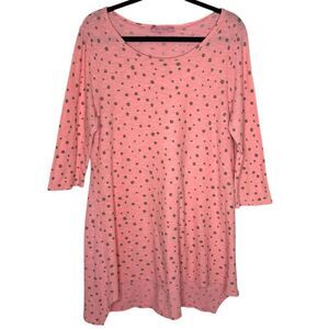 Cut‎ Loose Pink Polka Dot Linen Cotton Lagenlook Blouse Shirt Hi Low Tunic Large